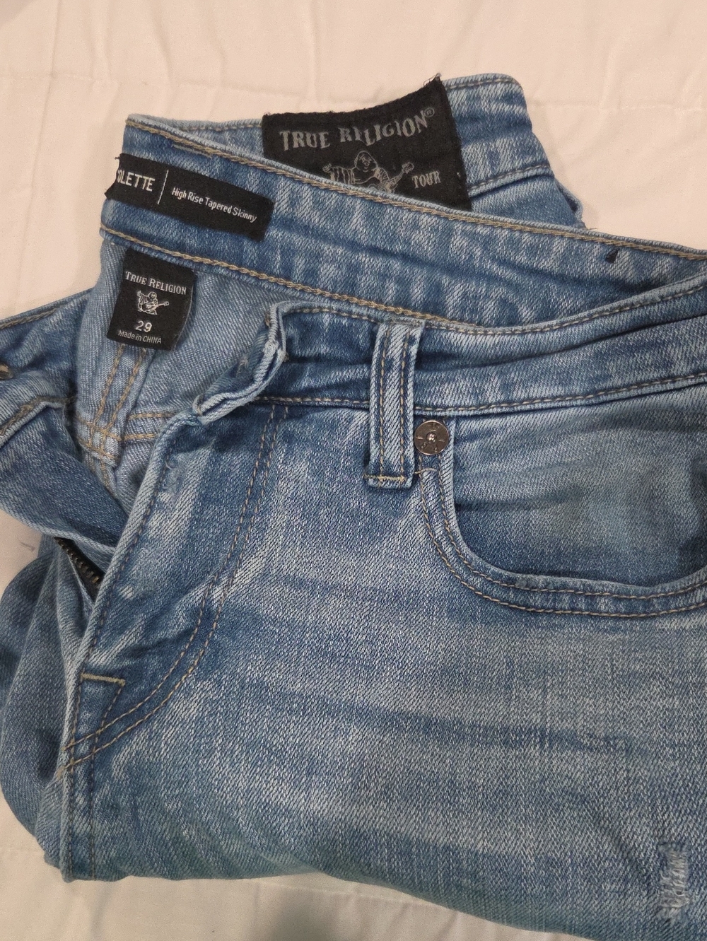 True Religion Light Blue Stonewash High-Rise Tapered Jeans